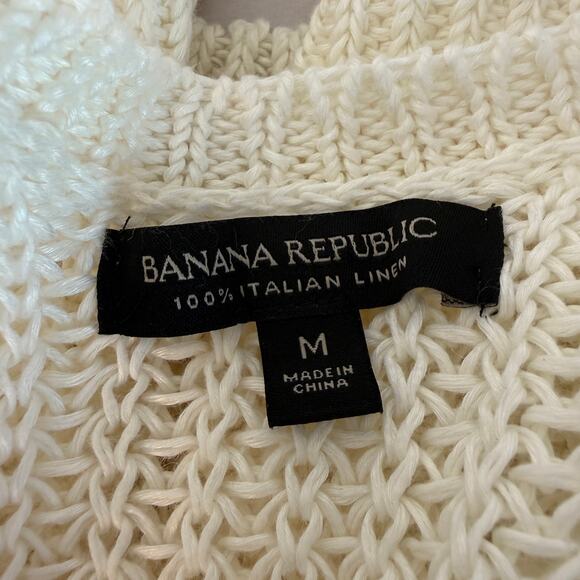 Banana Republic Italian Linen Open Knit Sweater Top | Cream Lightweight Boho | M - Picture 3 of 8